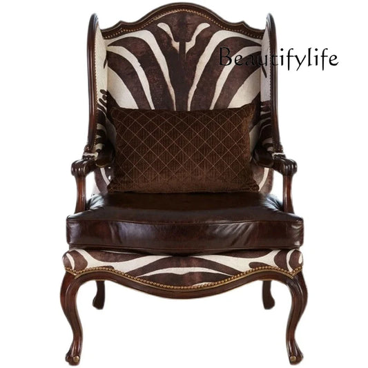 American solid wood single sofa chair high-end villa club leisure living room high backrest sedentary not tired