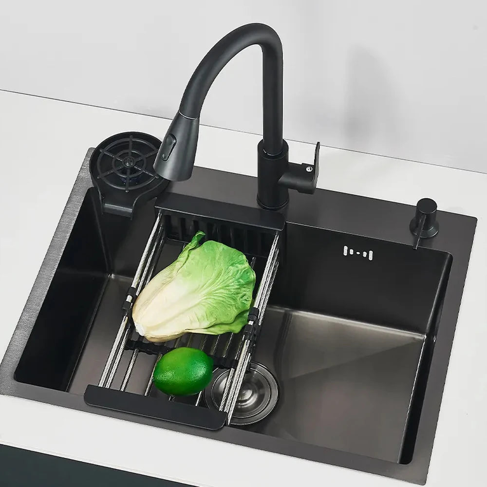 Stainless Steel Undermount Kitchen Sink With Integrated Faucet Drain Basket