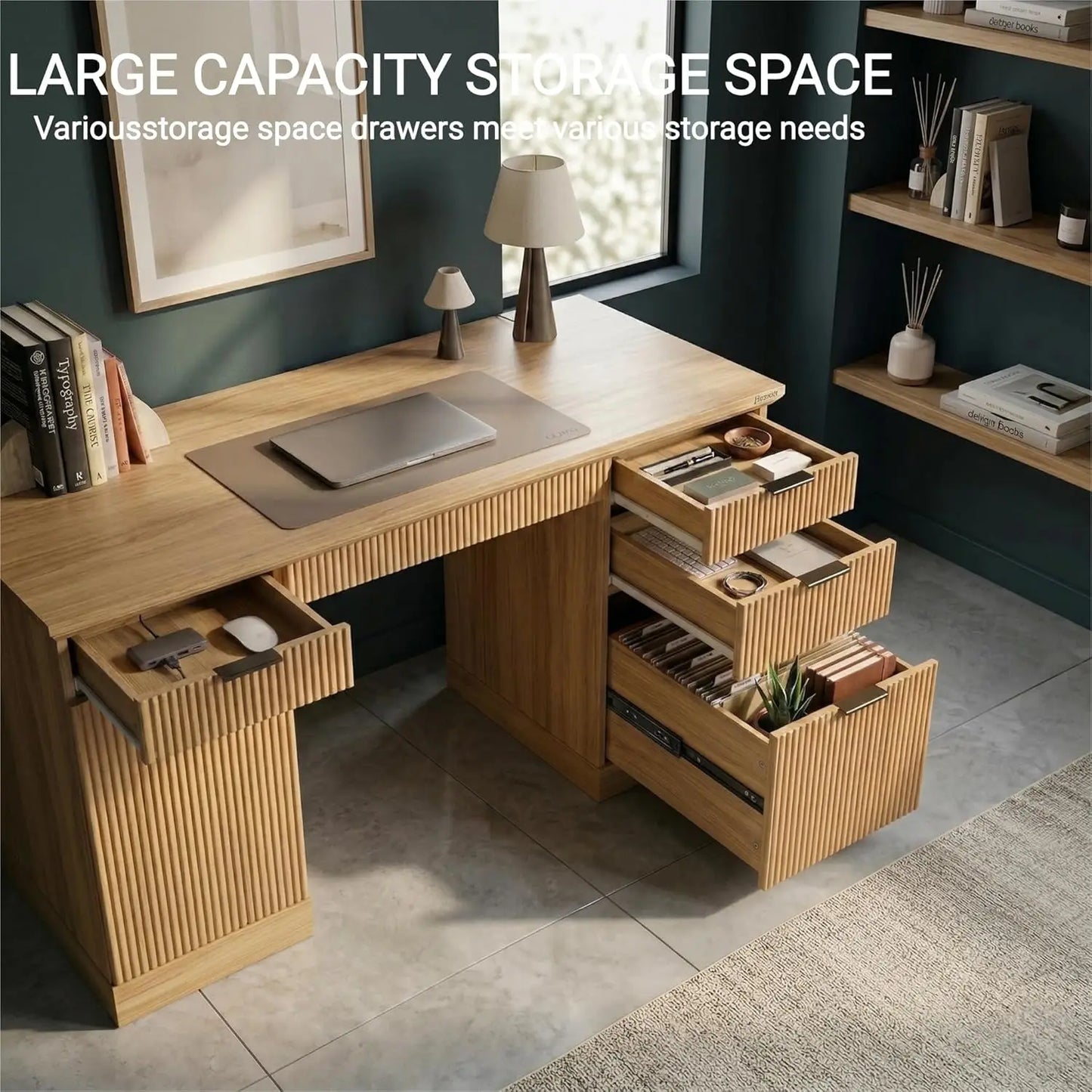 Executive Desk With USB Outlet And File Drawer Oak