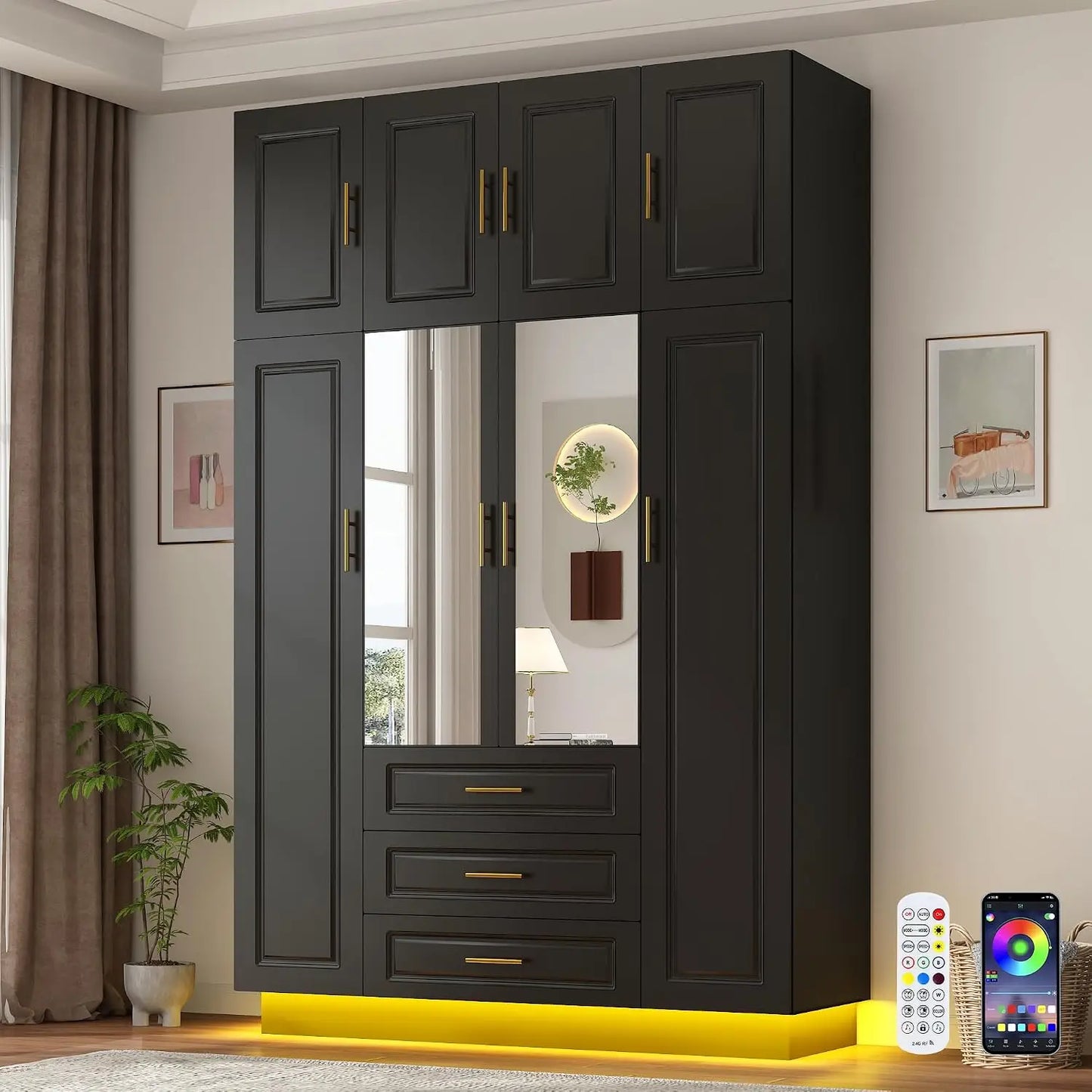Armoire Wardrobe Closet Cabinet With Drawers Led Lights Large Capacity