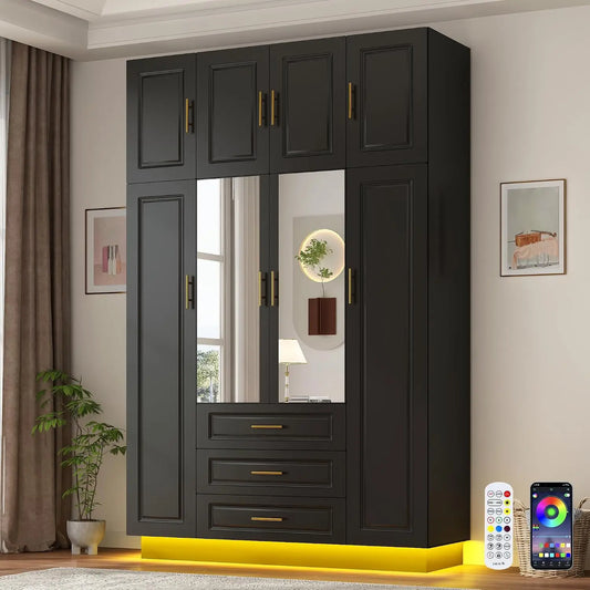 Armoire Wardrobe Closet Cabinet With Drawers Led Lights Large Capacity