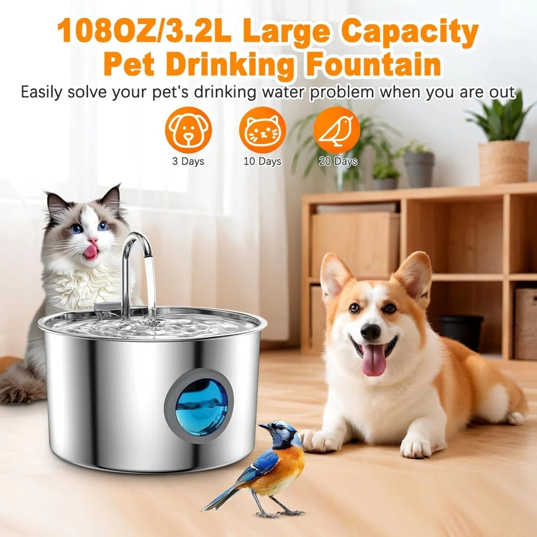 JLVDXN Automatic Cat Water Fountain Stainless Steel With Filter