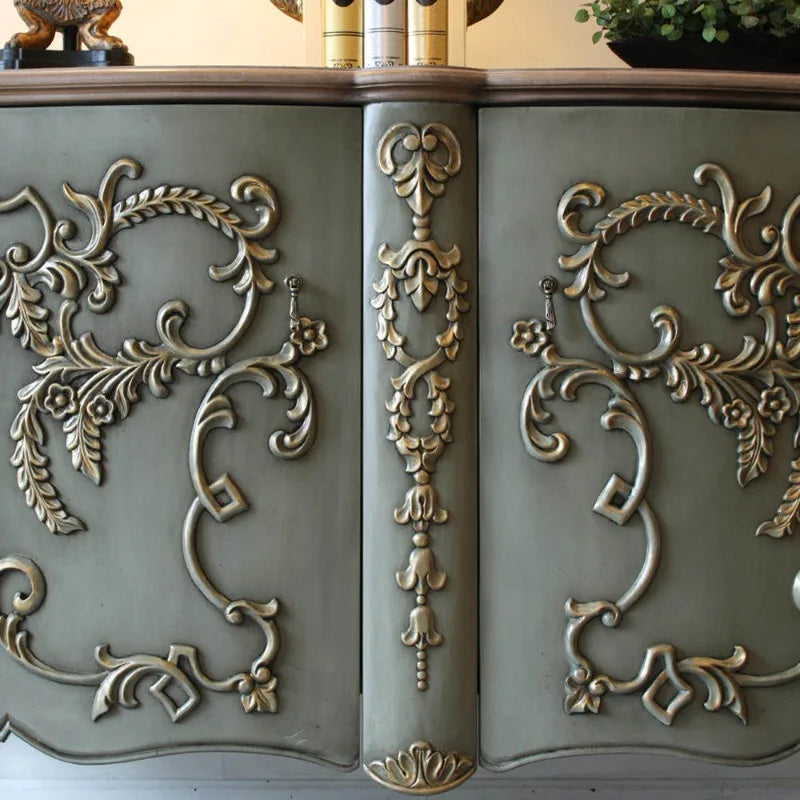 Dustproof Luxury Kitchen Cabinet Classic Green French Narrow Kitchen Cabinet Vintage Wooden Szafka Kuchenna Furniture Home