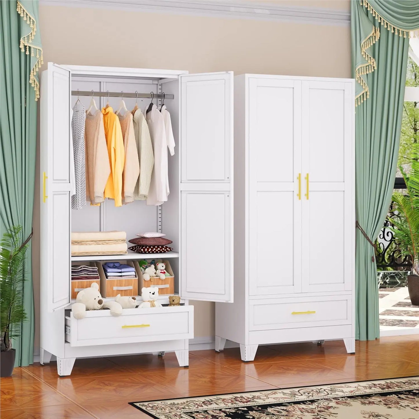 Steel Armoire Wardrobe Closet Metal Storage Cabinet With Two Doors