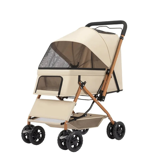 Portable Pet Stroller With Large Space Four Wheel Cart Dogs