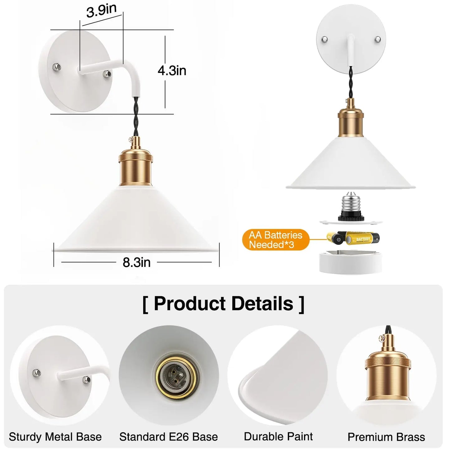 PRTILOUD Battery Operated Wall Sconces 2 Pack Remote Dimmable Warm RGB