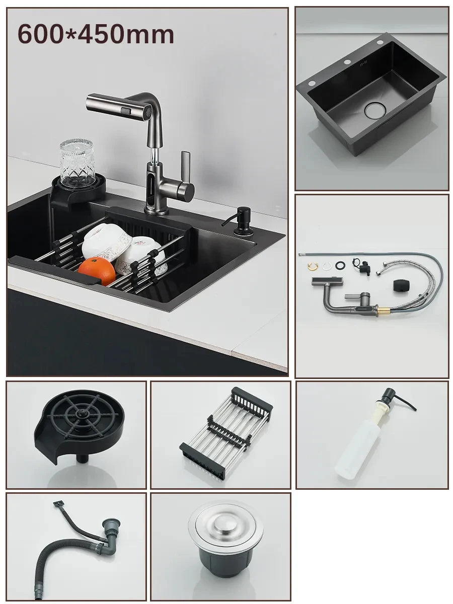 Stainless Steel Undermount Kitchen Sink With Integrated Faucet Drain Basket