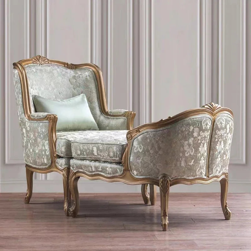 French Style Solid Wood Carved Recliner Single Sofa Chair