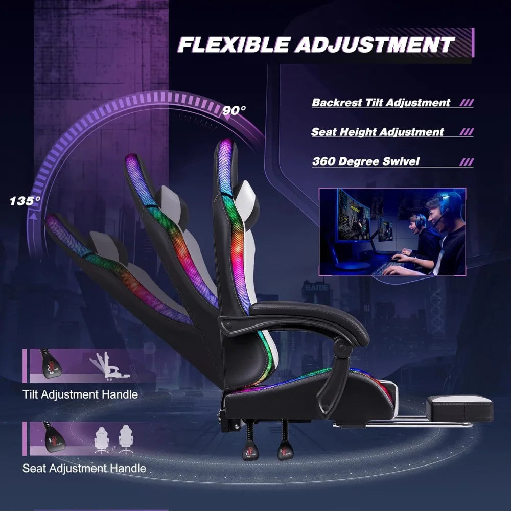 Gaming Chair With Footrest Height Adjustable And Massage Lumbar Support