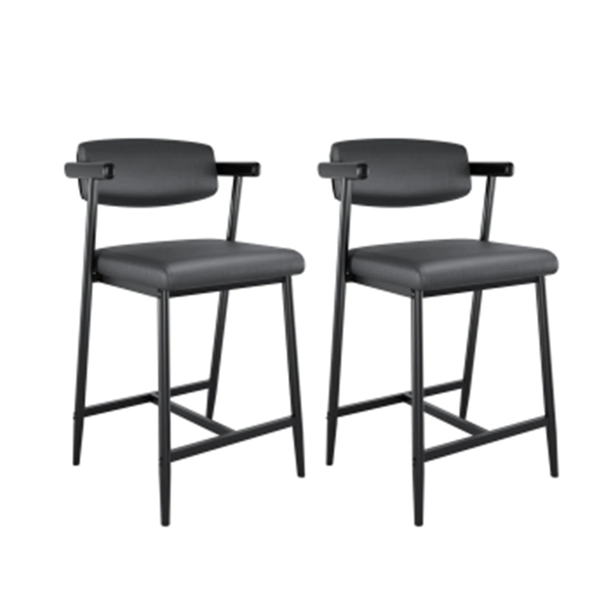 2PCS Modern Bar Stools Set with Back & Upholstered Wider Seat, Metal Bar Stools with Footrest for Kitchen Island Easy Assembly