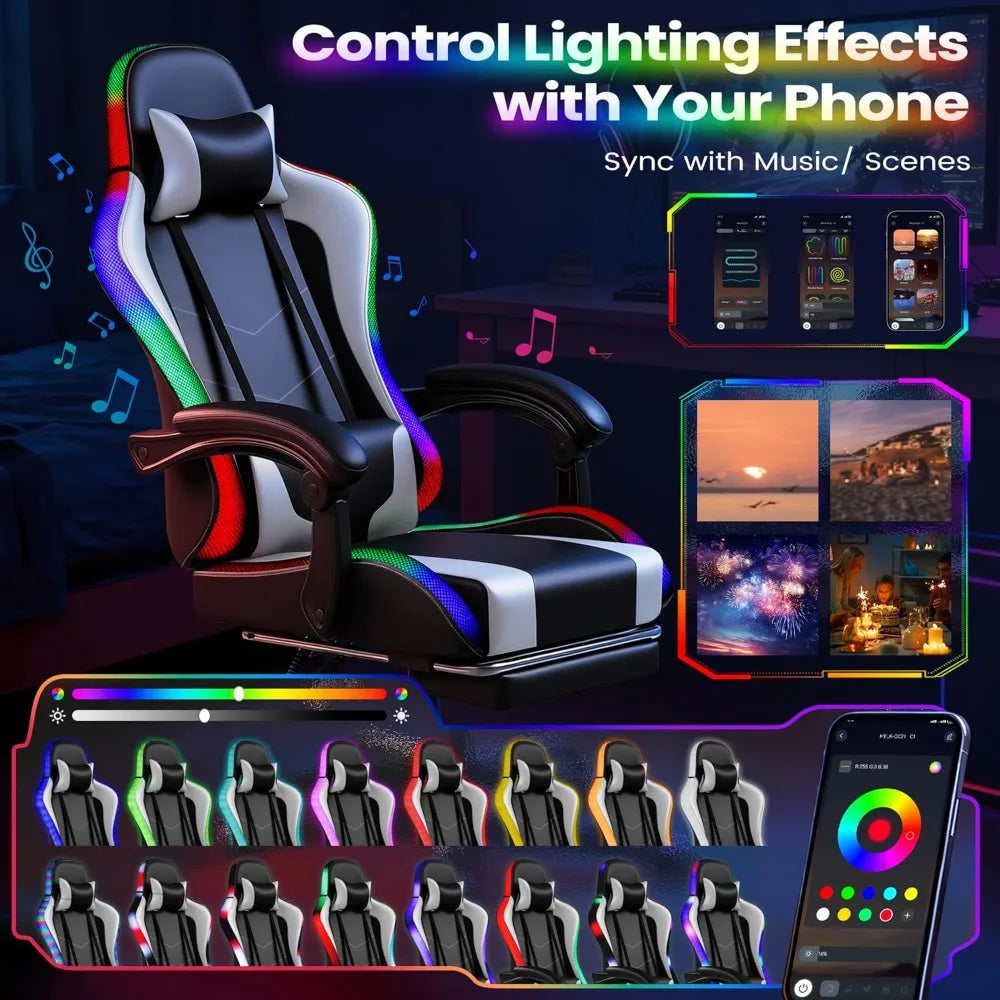 Gaming Chair With Footrest Height Adjustable And Massage Lumbar Support