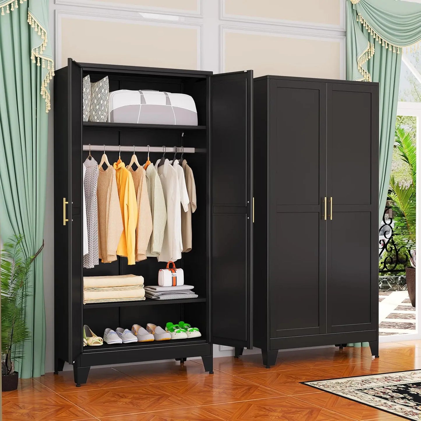Steel Armoire Wardrobe Closet Metal Storage Cabinet With Two Doors