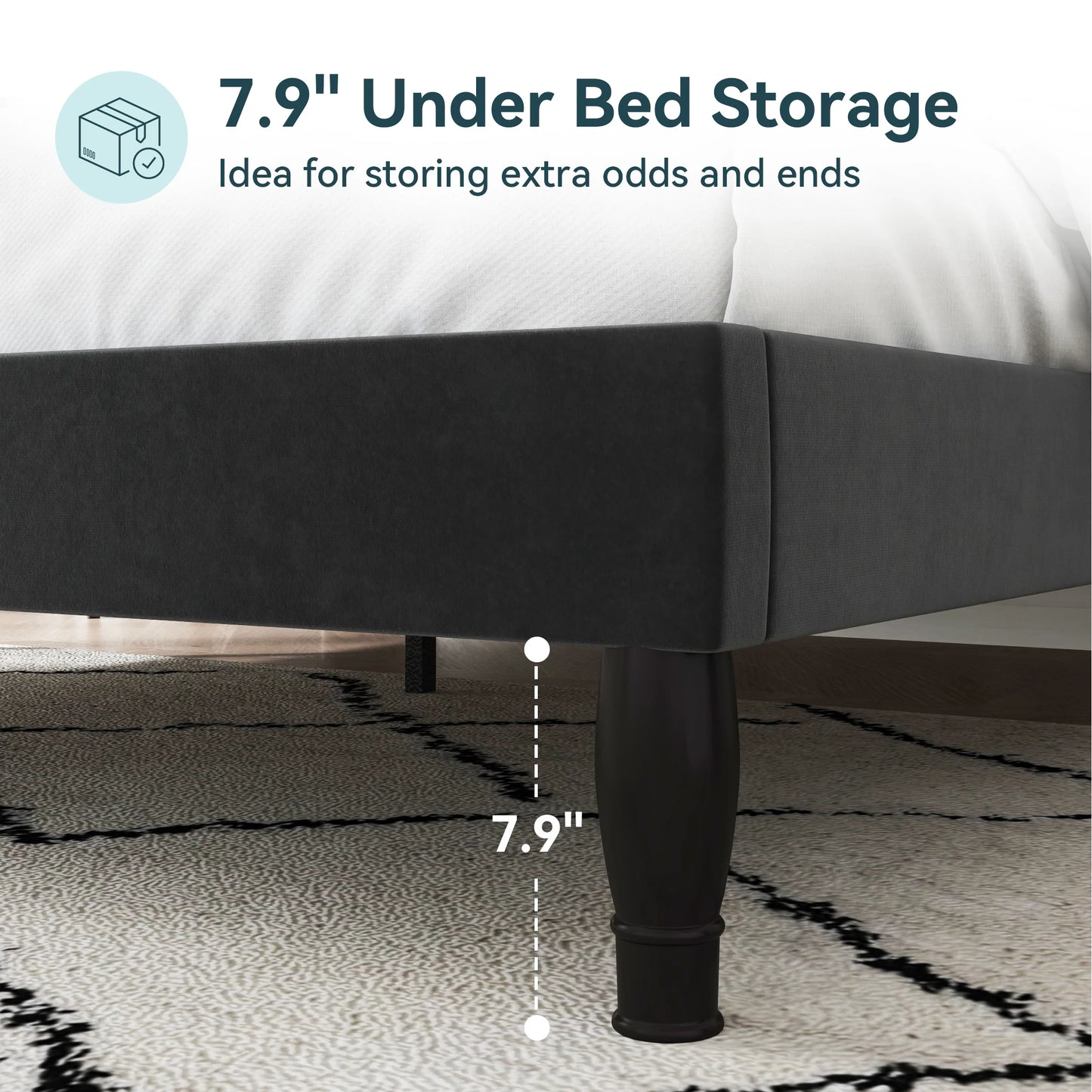 HOOMIC Velvet Platform Bed Frame With Adjustable Tiara Headboard Tufted