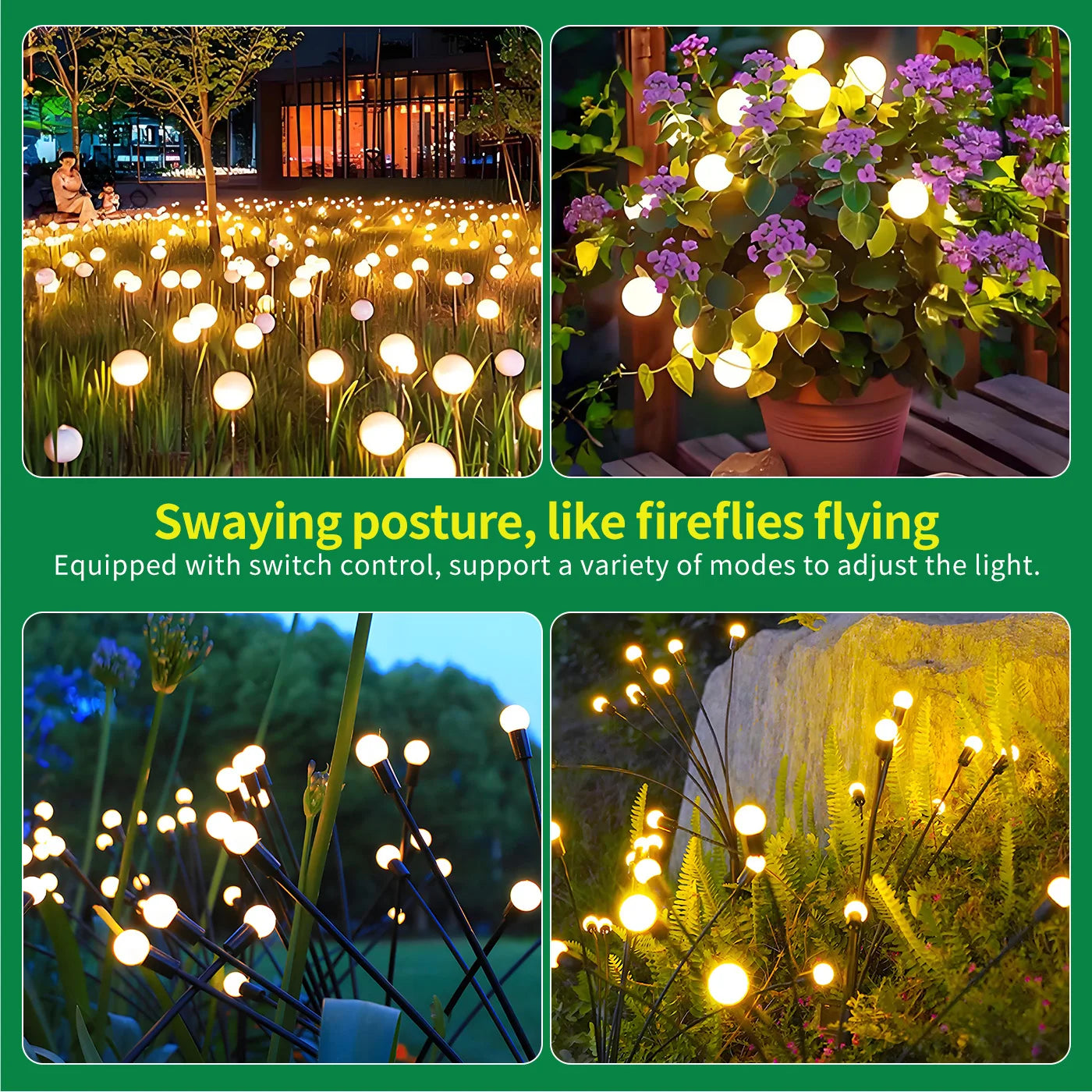 8-Head Solar Firefly Lights LED Outdoor Decorative Waterproof Garden Pathway