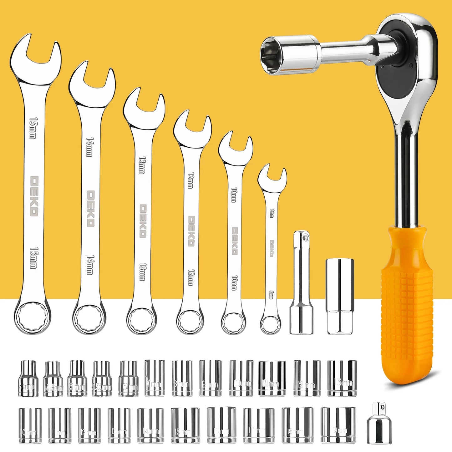 DEKOPRO 228 Piece Socket Wrench Tool Set With Plastic Box