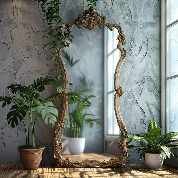 French Retro Floor Mirror Carved European Style Ornate Design