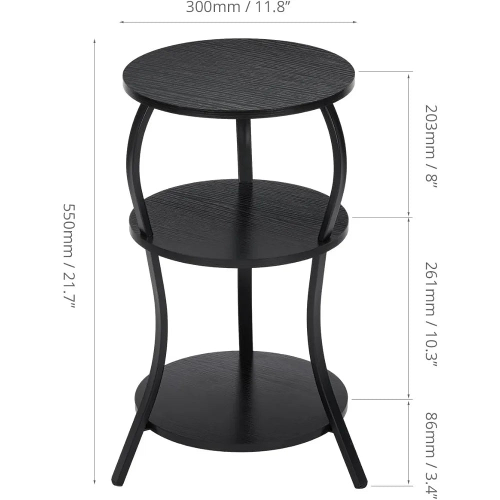 NBVCX Small Round 3 Tier Side Table With Storage Shelf