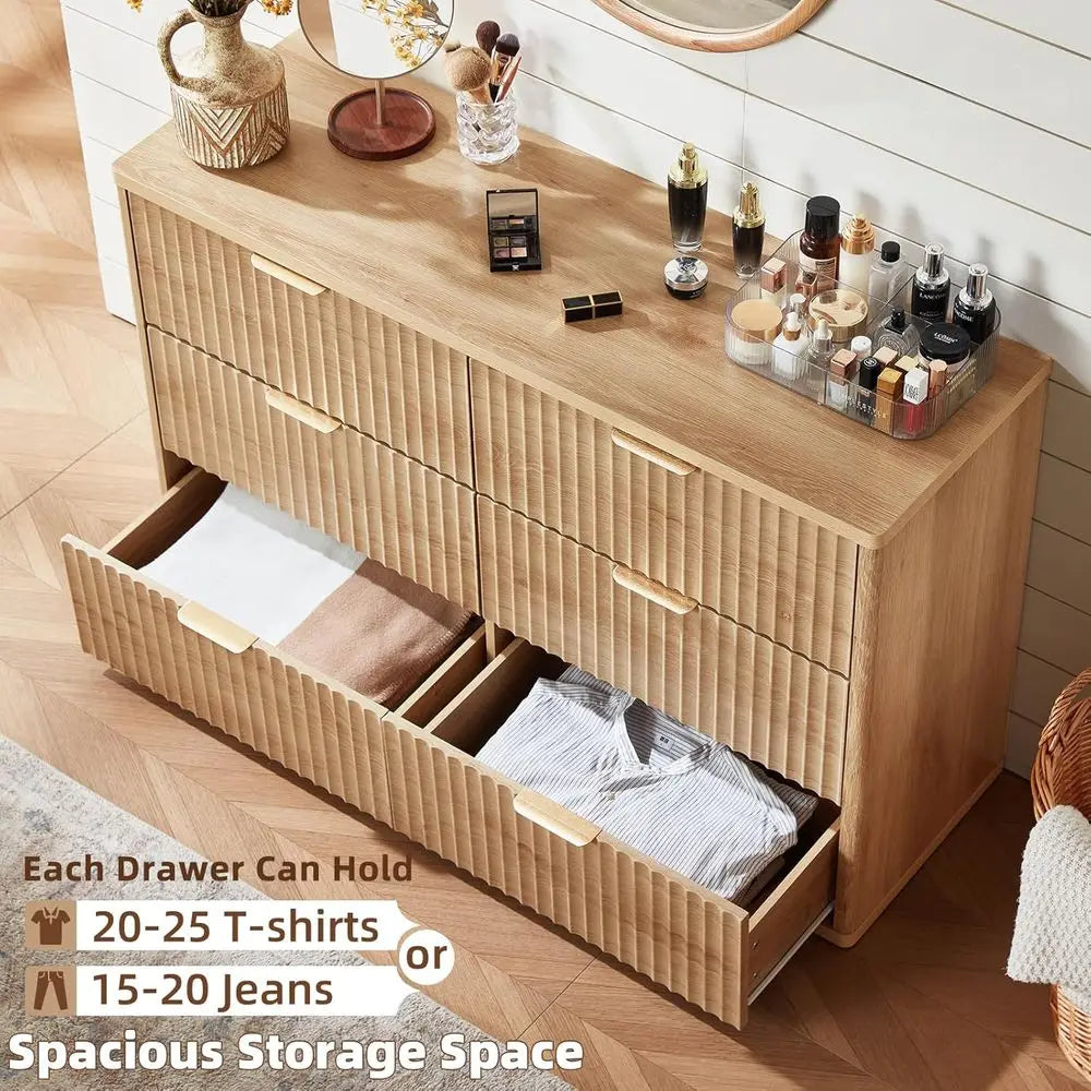 Six Drawer Wide Dresser With Metal Handles Rustic Distressed Wood
