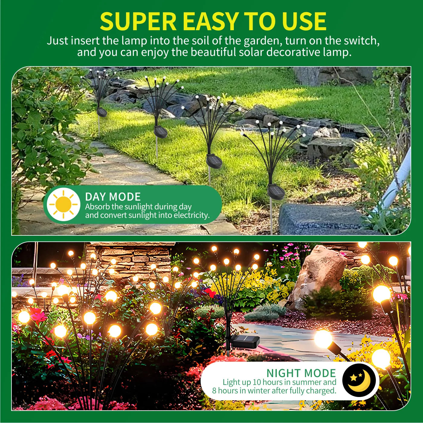 8-Head Solar Firefly Lights LED Outdoor Decorative Waterproof Garden Pathway