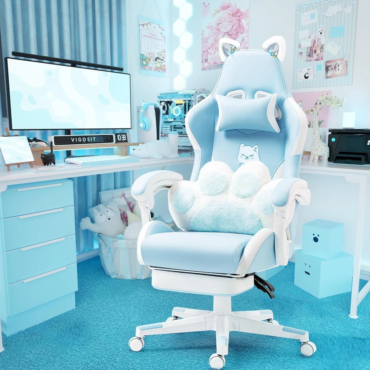XIAOLANG Cat Ears Gaming Chair Ergonomic PU Leather