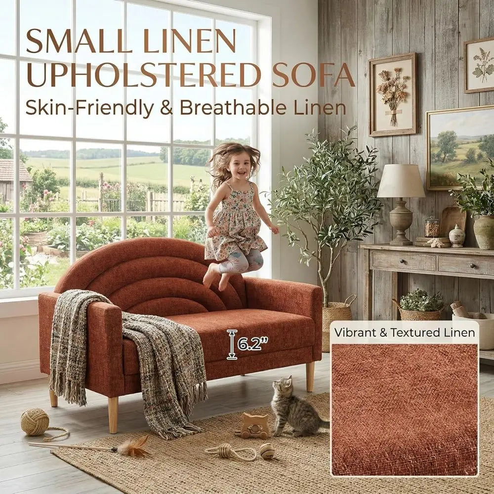 49" Small Loveseat Sofa or Small Spaces,Mid  Century Sofa, Linen Upholstered furniture with Wood frame, Mini Couch or Living Room/Bedro