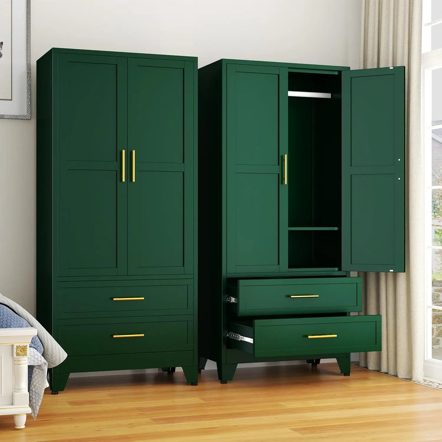 Steel Armoire Wardrobe Closet Metal Storage Cabinet With Two Doors