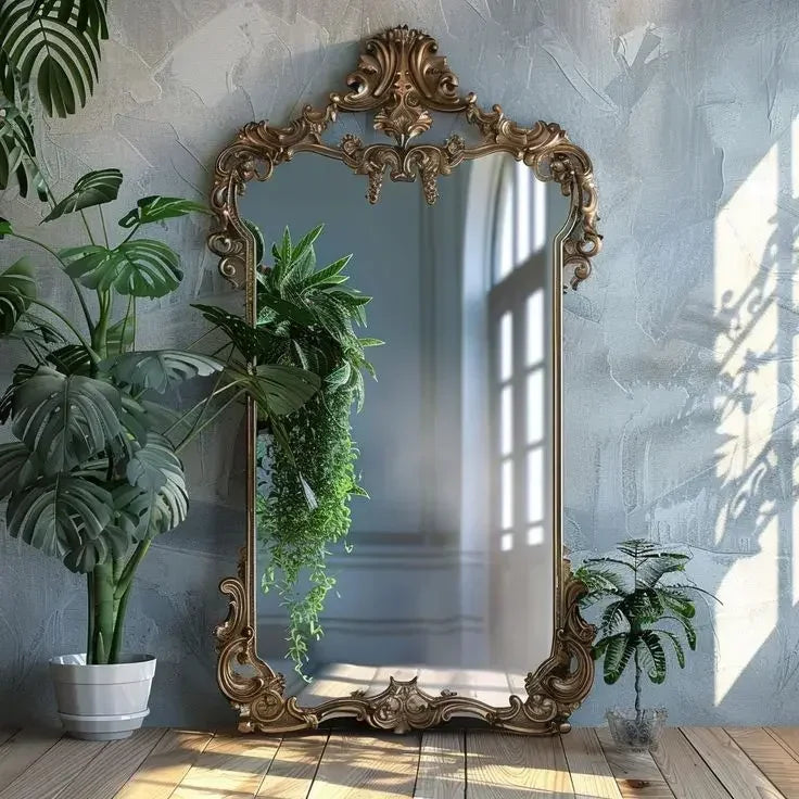 French Retro Floor Mirror Carved European Style Ornate Design