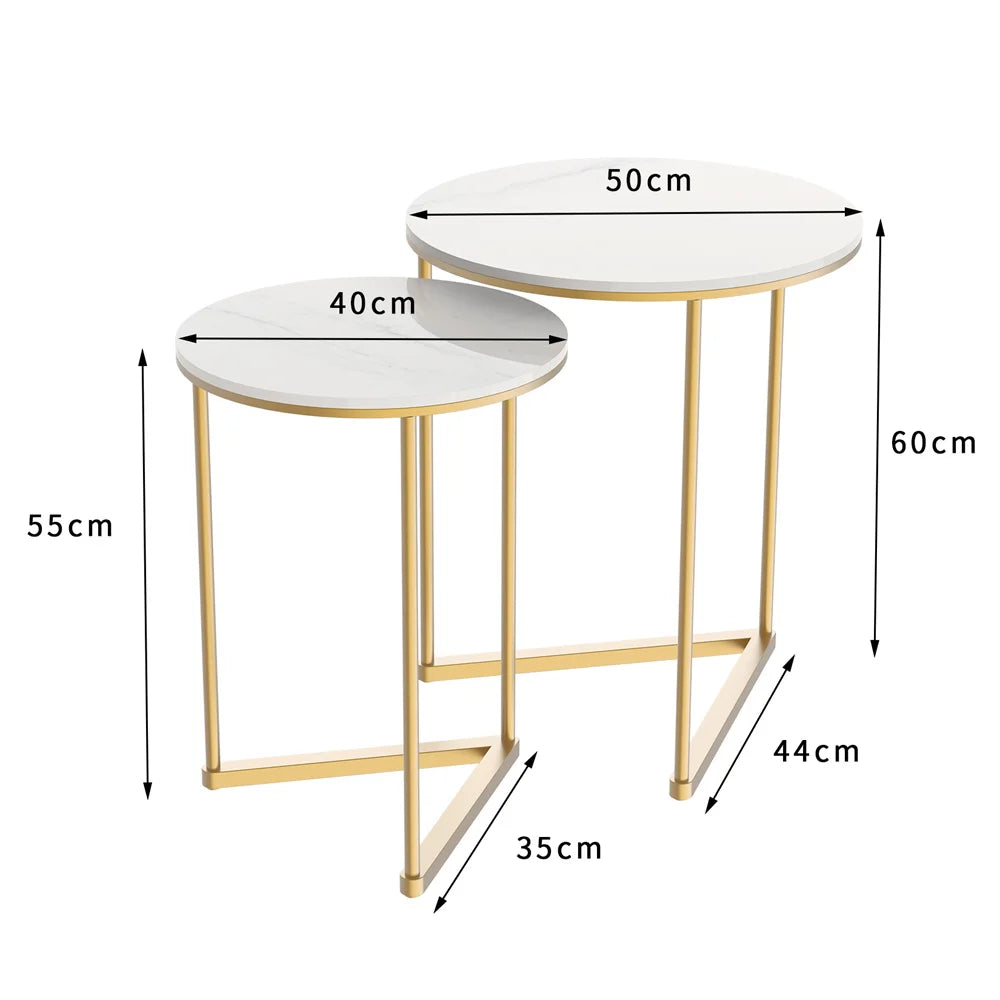 Wisfor Modern Round Marble Base Nesting End Tables Set 2