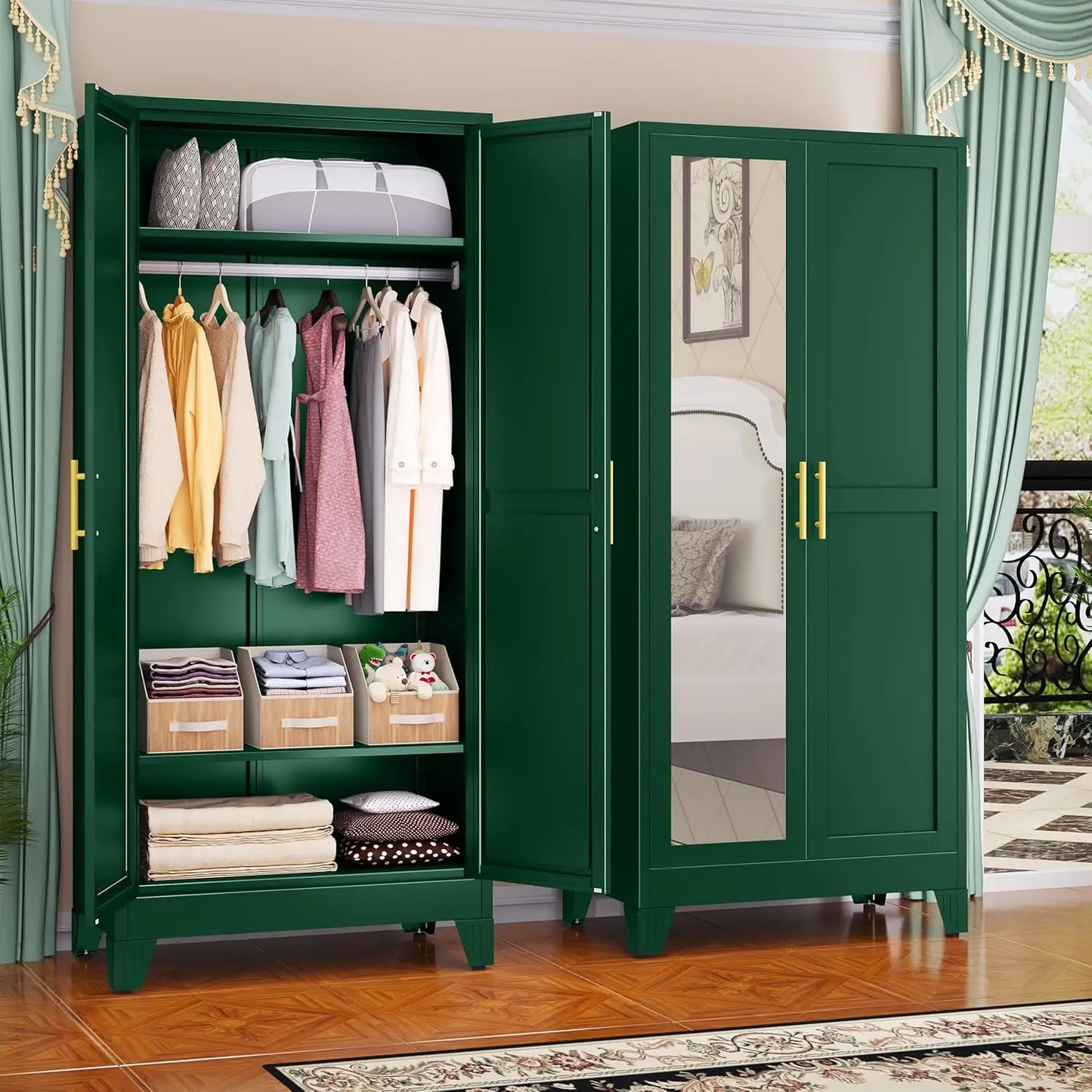 Steel Armoire Wardrobe Closet Metal Storage Cabinet With Two Doors