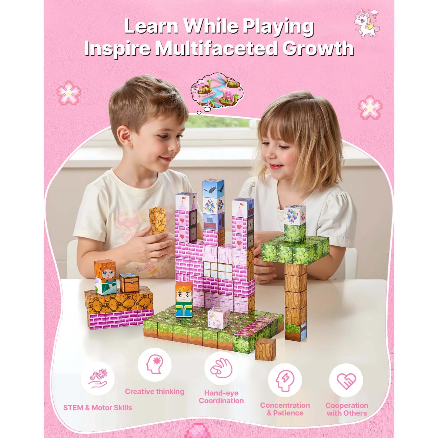SucceBuy Magnetic Blocks Princess Castle Set STEM Building Cubes