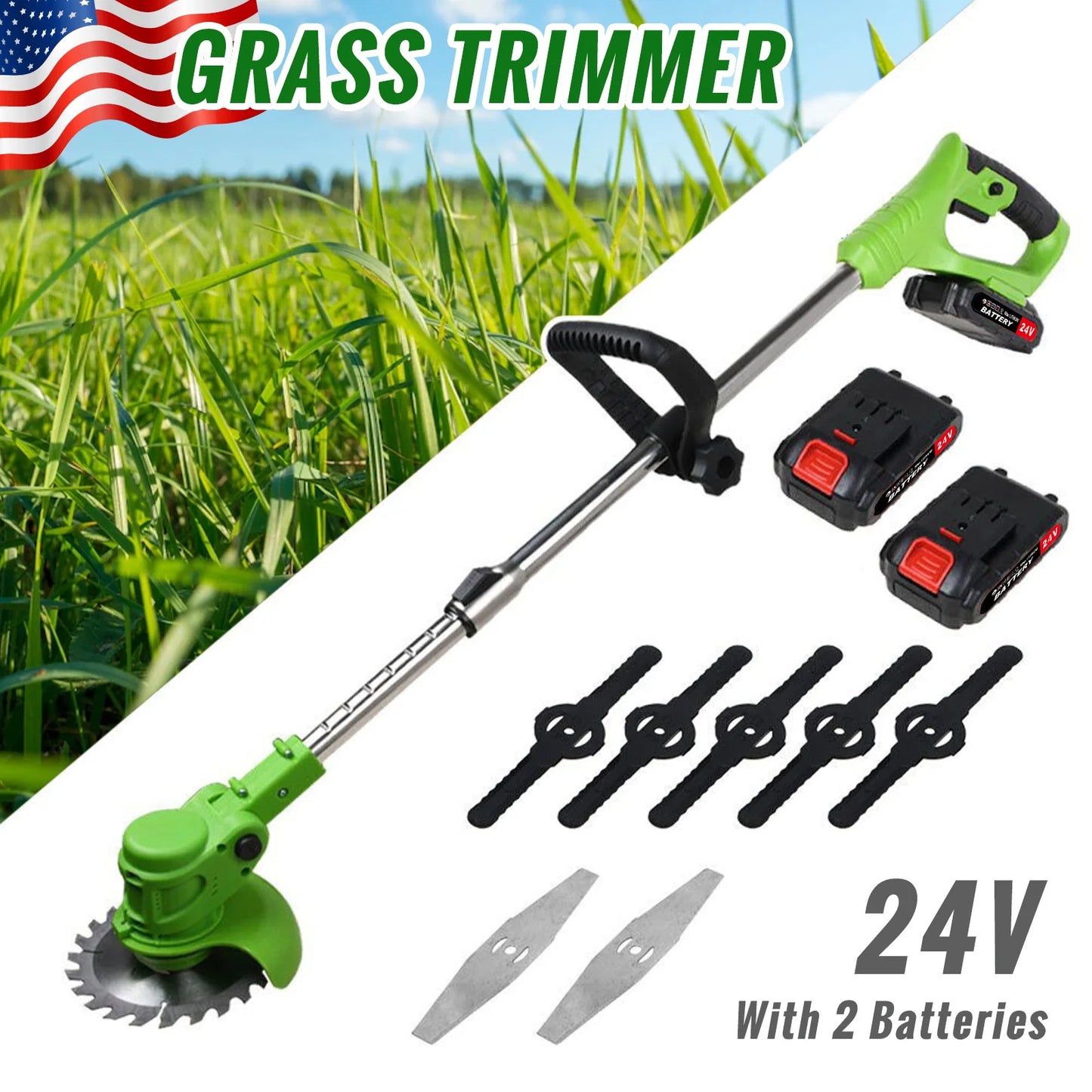 Cordless 2-In-1 Weed Trimmer With Battery Charger For Yard HG0076