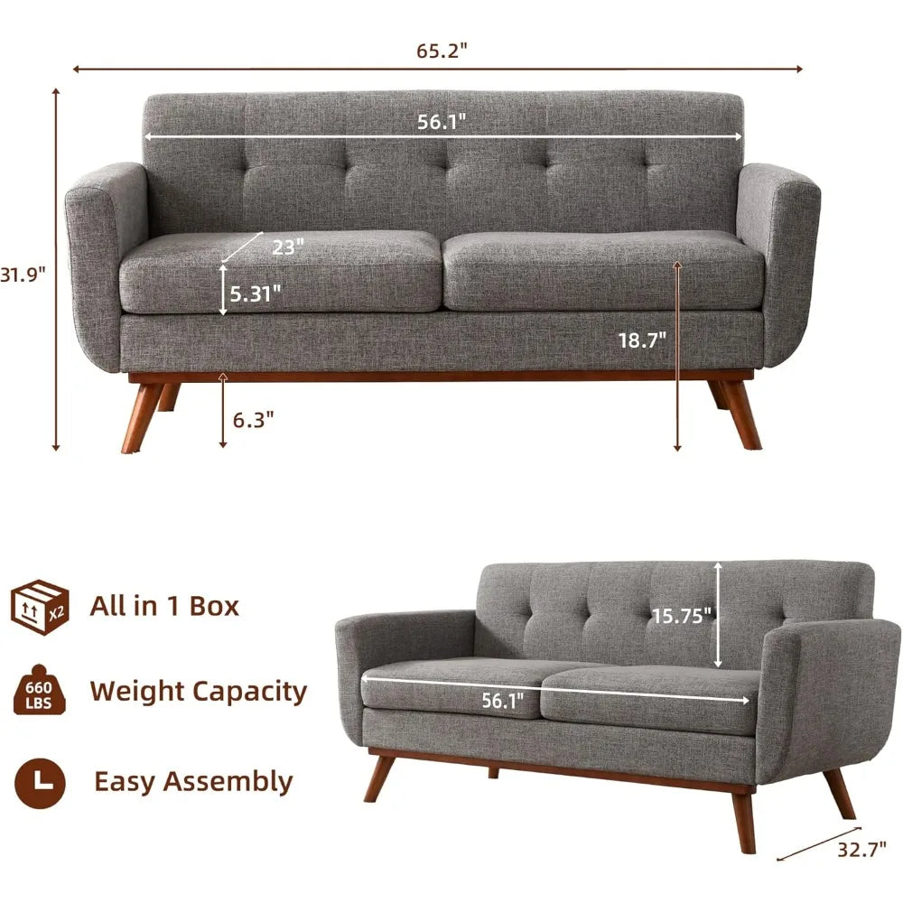 Loveseat Sofa Mid Century Modern Button Tufted Upholstered Customized