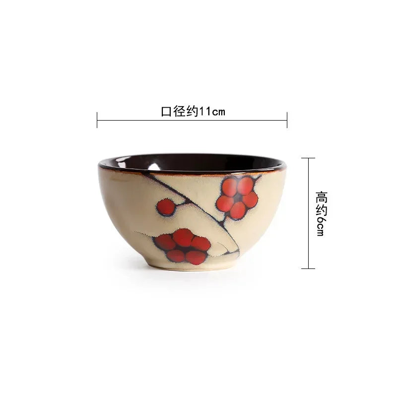 Japanese Ceramic Tableware Household Hand-painted Plum Blossom Ceramic Plate Rice Bowl Home Dinner Plates Kitchen Accessories