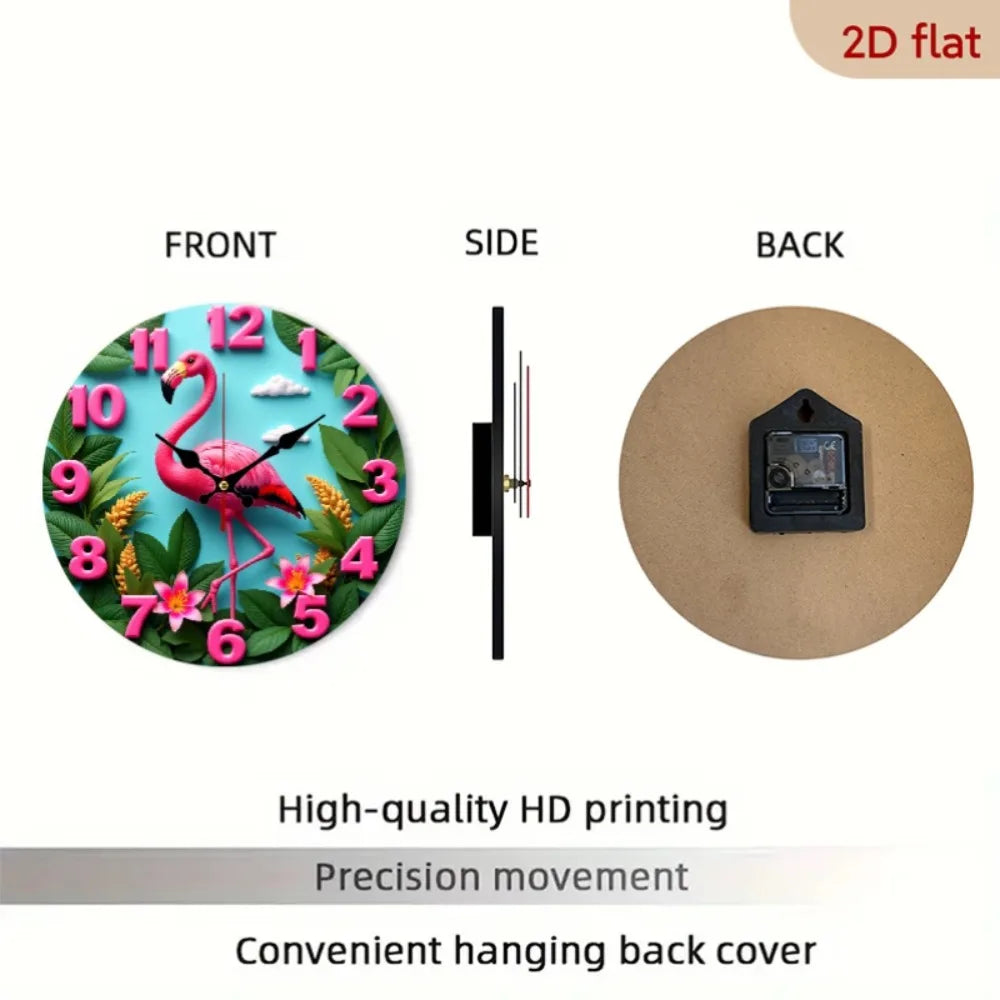 Nursery Wall Clock Flamingo Garden Design Lilies Decor
