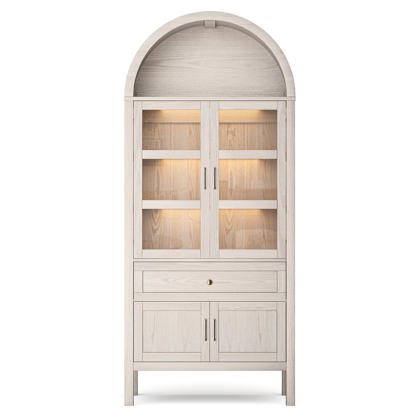 Furgle Arched Wood Storage Cabinet Adjustable Shelves LED Lights
