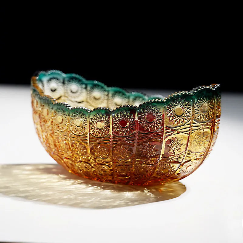 Classical Carved Pattern Moon Shaped Glass Fruit Plate Living Room Home Snack Storage Tray Home Decoration Supplies