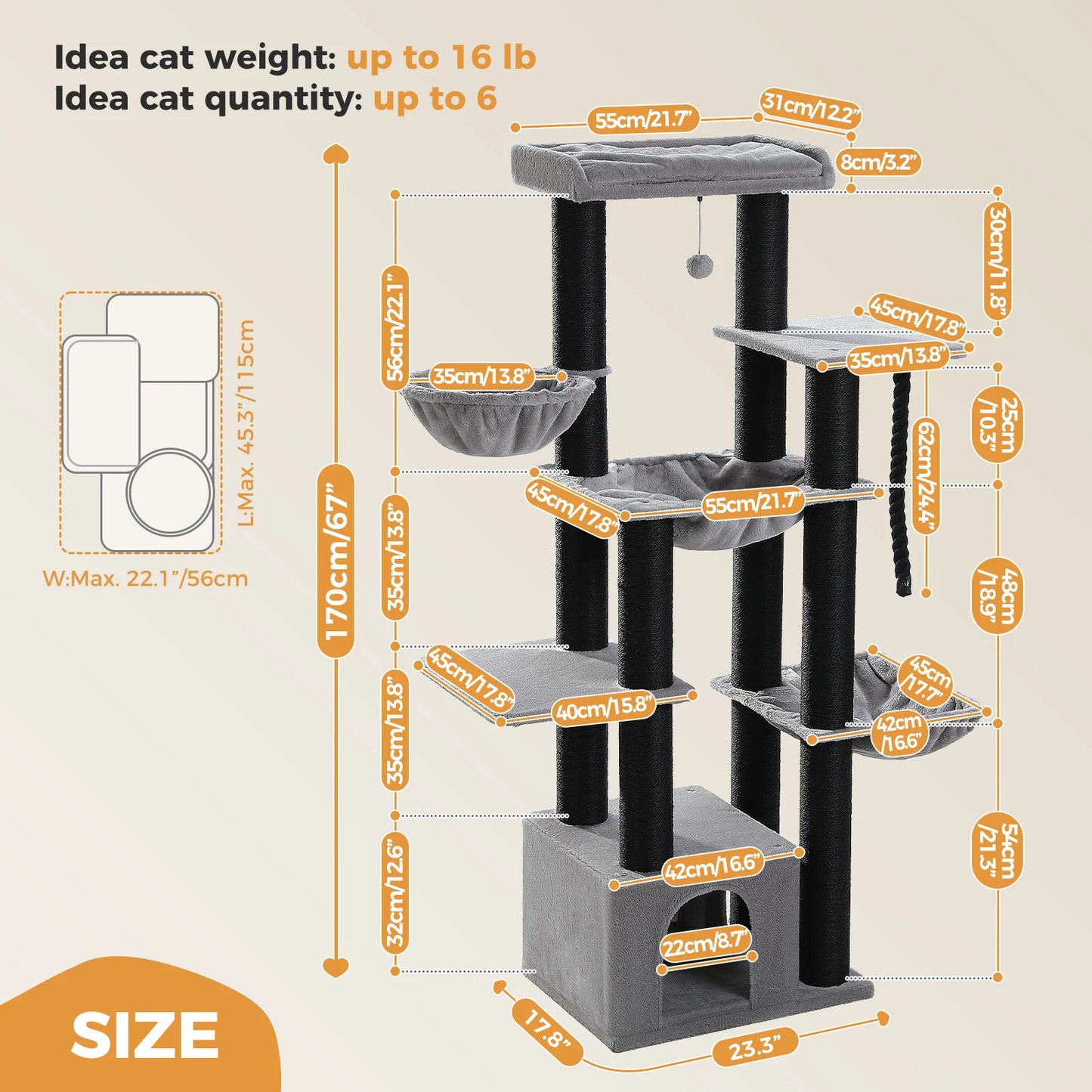 PEQULTI CN Multi Level Cat Tree With Scratching Posts And Cozy Condo