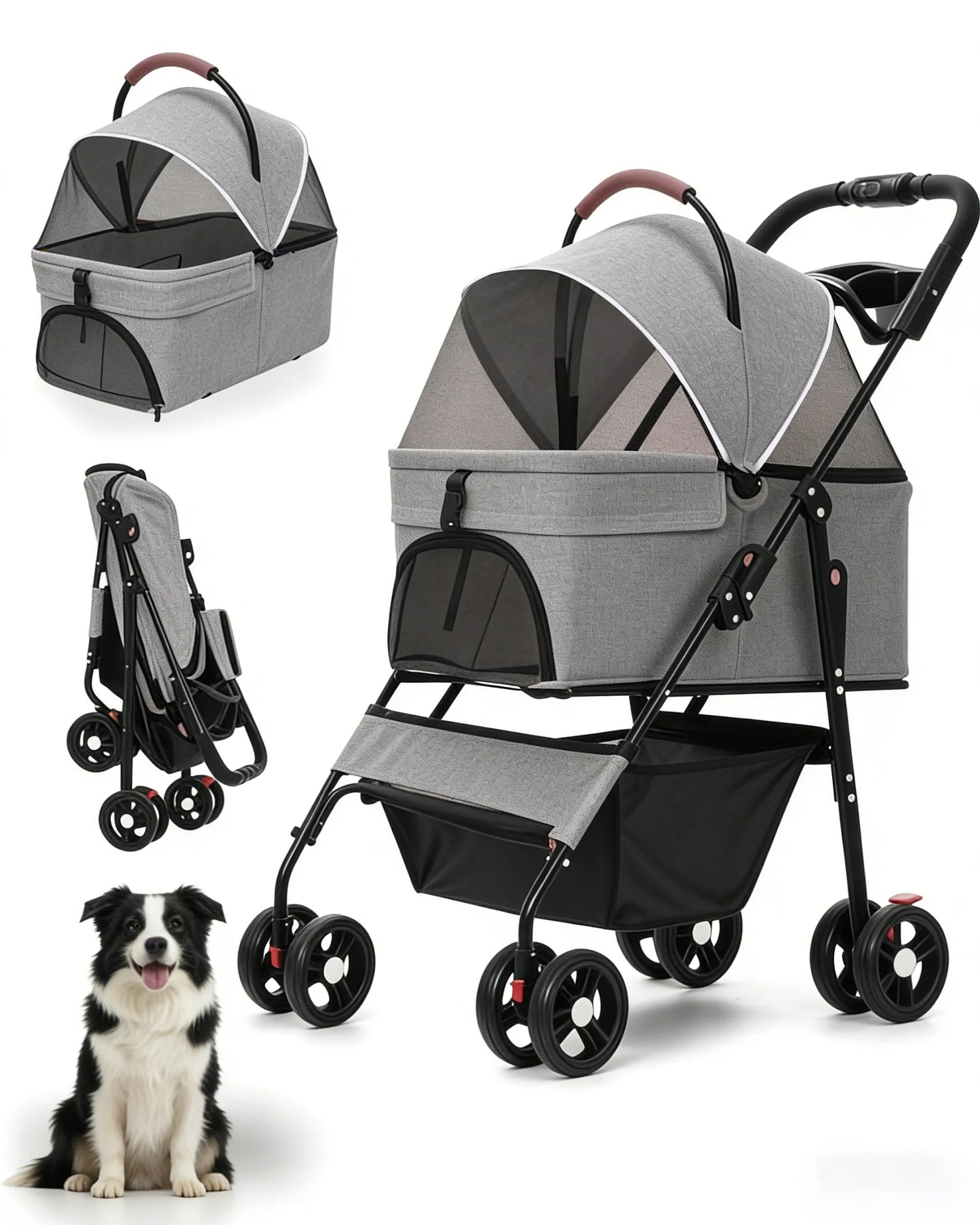 Cabusatly 2in1 Pet Stroller With Removable Carrier