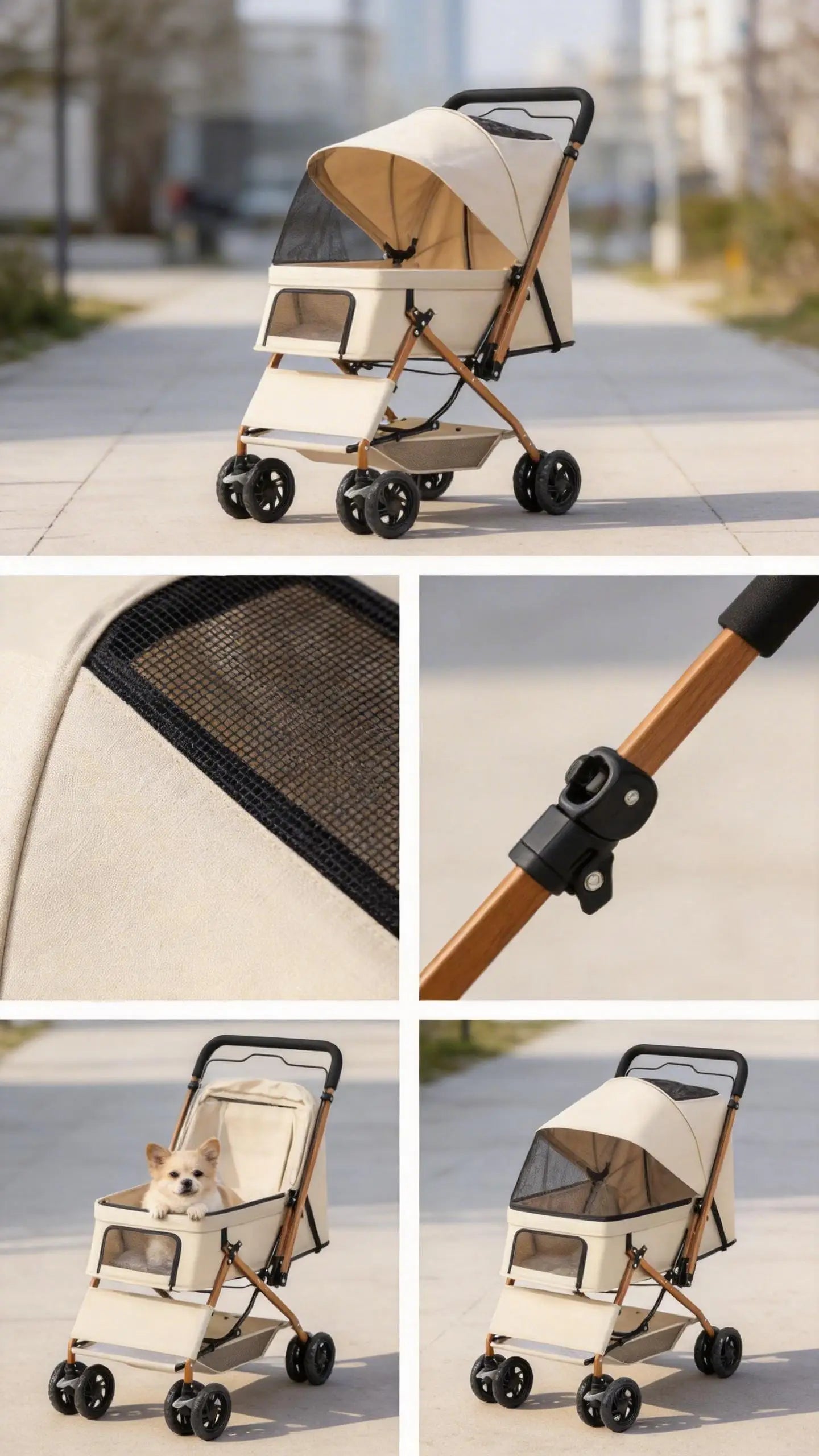 Portable Pet Stroller With Large Space Four Wheel Cart Dogs