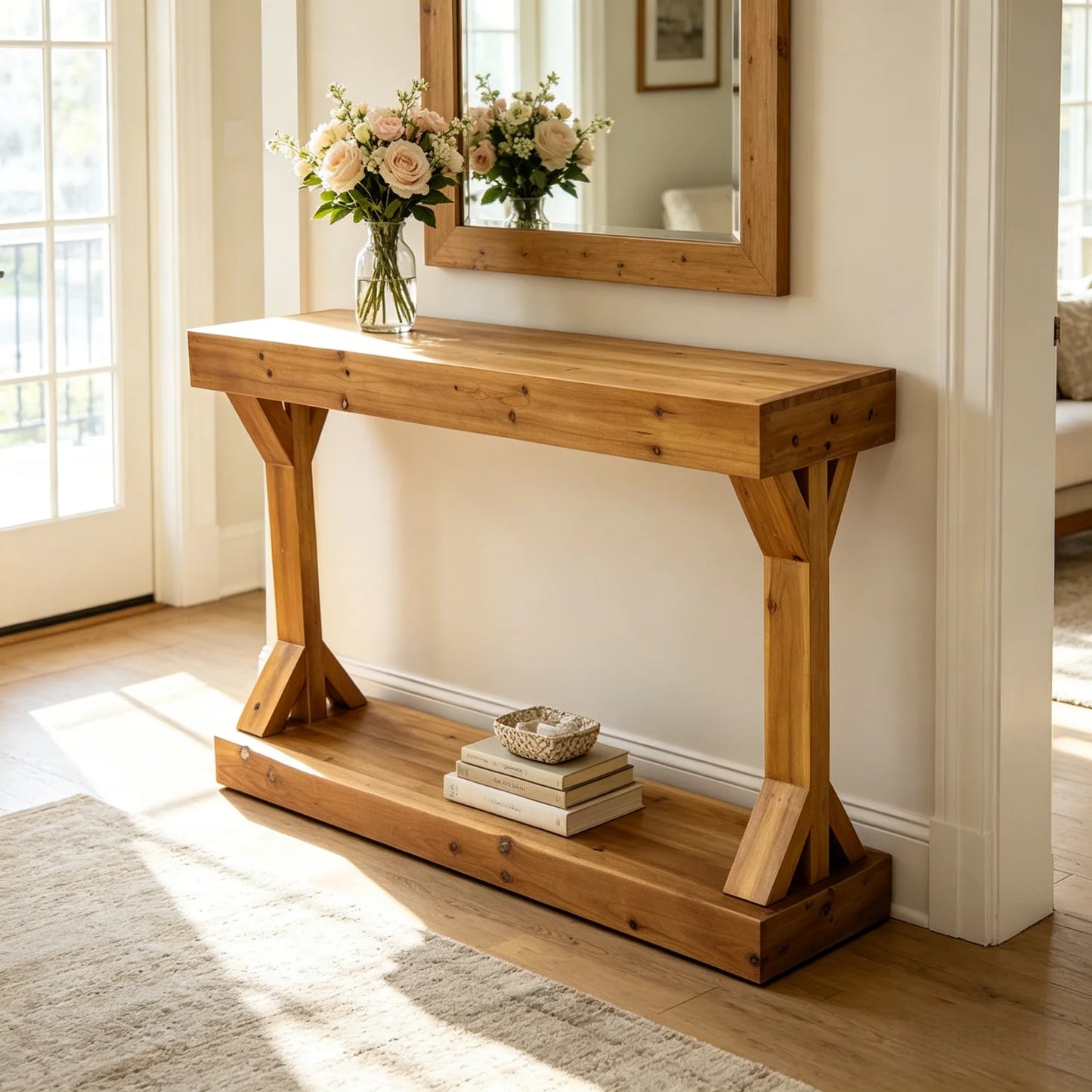 Sofa Console Table With Wood Storage Shelf For Entryway