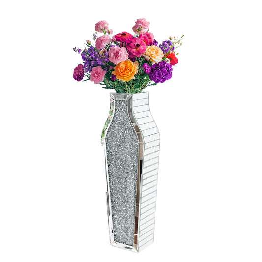 Crushed Diamond Mirrored Glass Floor Vase for Home Decor