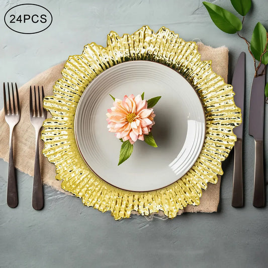 Gold Chargers Plate Set 24 Pieces For Wedding Dinner Decor