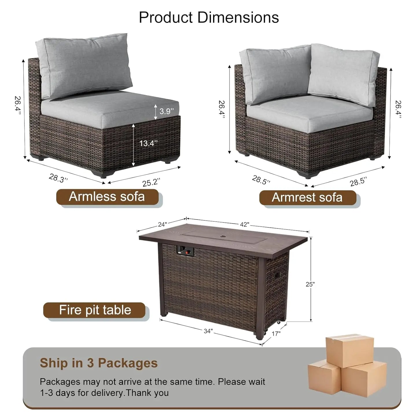 XIAOLANG Outdoor Patio Furniture Set Sectional Sofa With Firepit Table