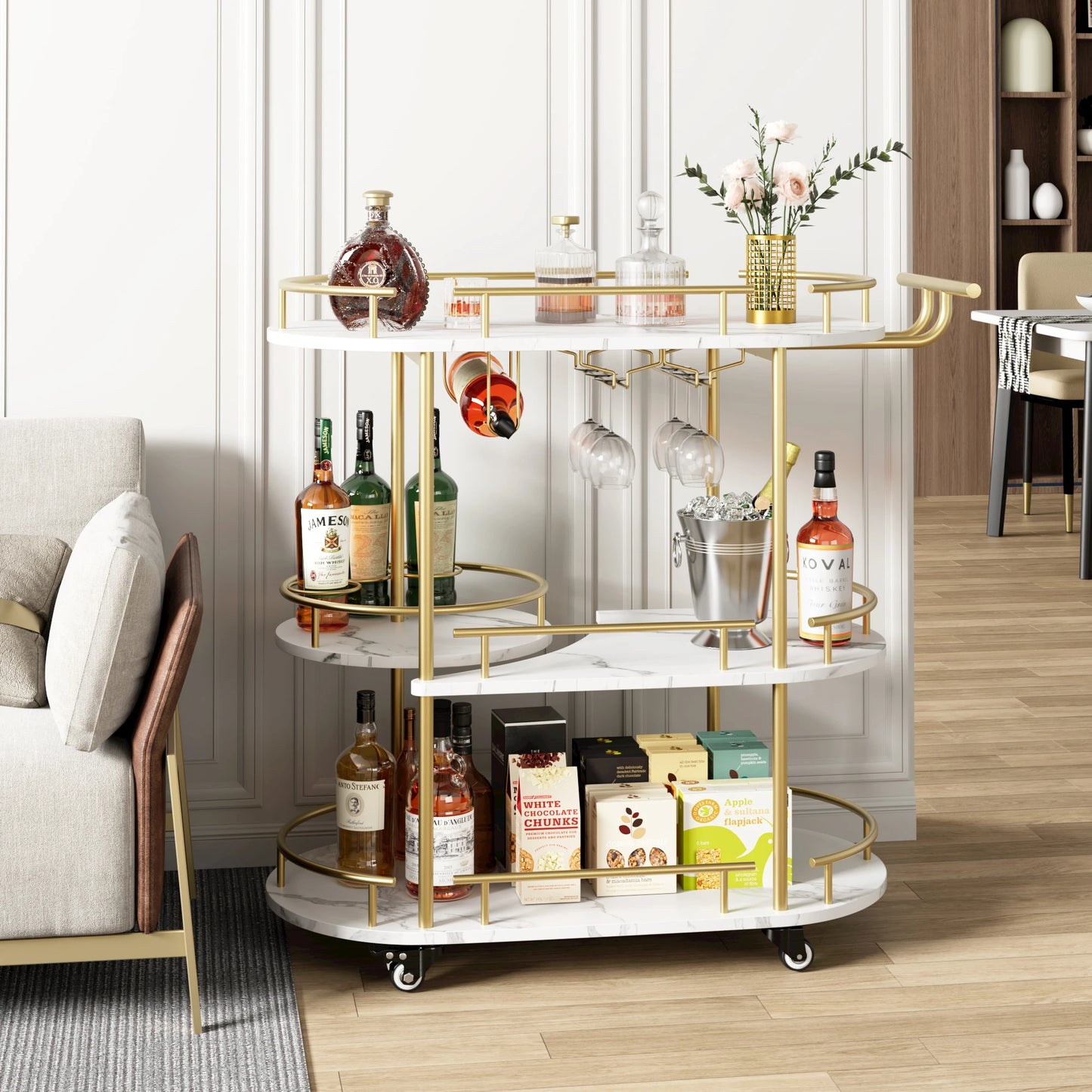 TWISTER.CK Bar Cart 4 Tier On Wheels With Wine Rack