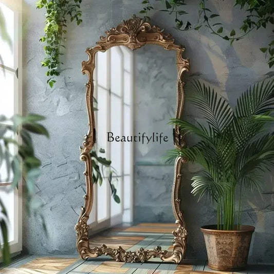 French Retro Floor Mirror Carved European Style Ornate Design