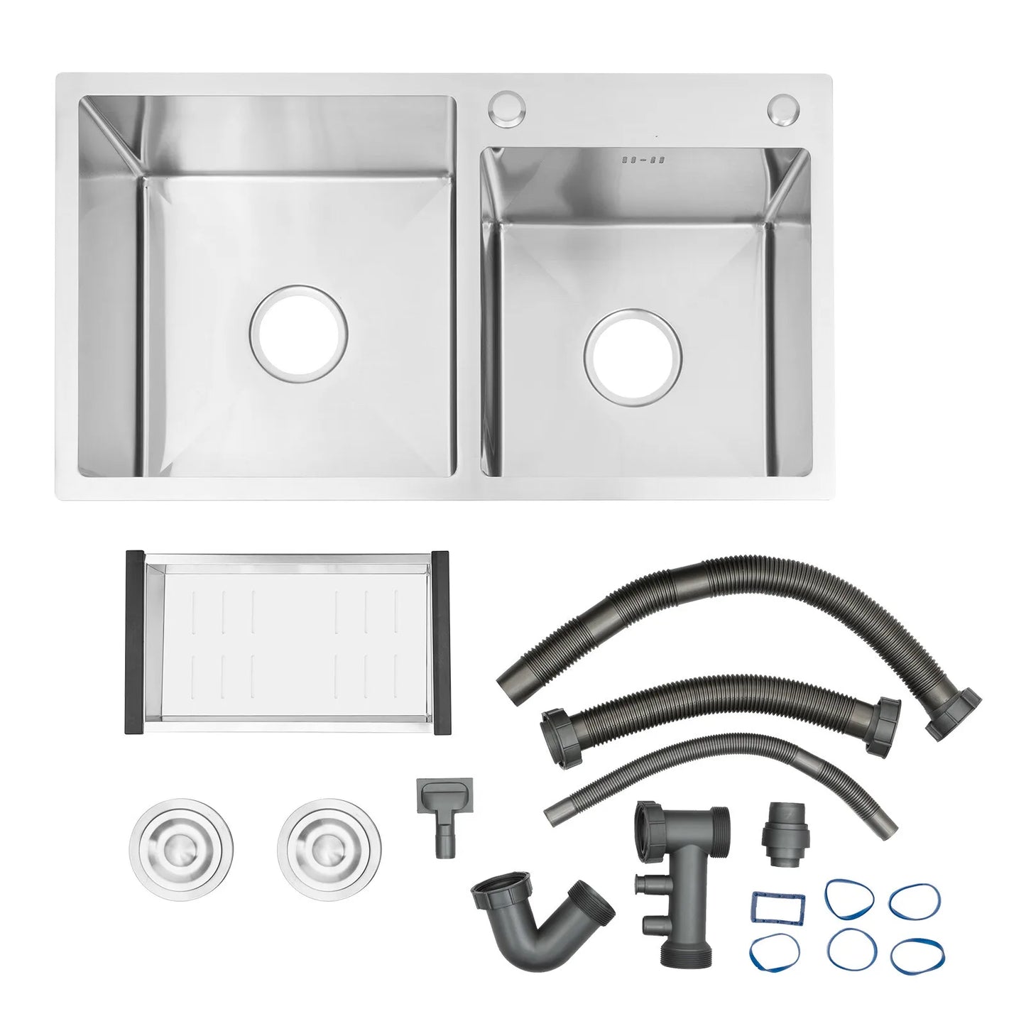 Stainless Steel Double Bowl Drop-in Kitchen Sink Noise Reduction