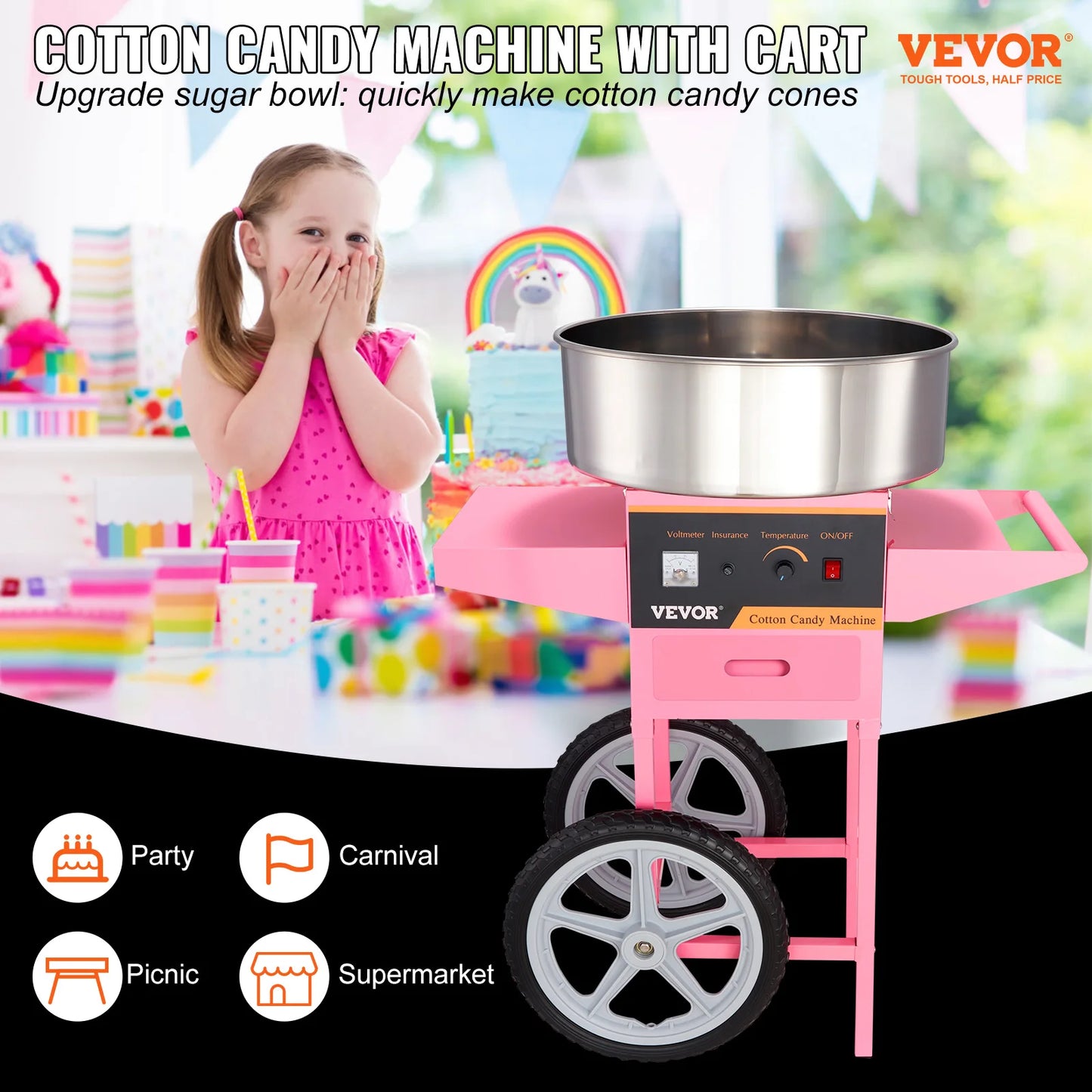 SucceBuy 1000W Electric Cotton Candy Machine With Cart
