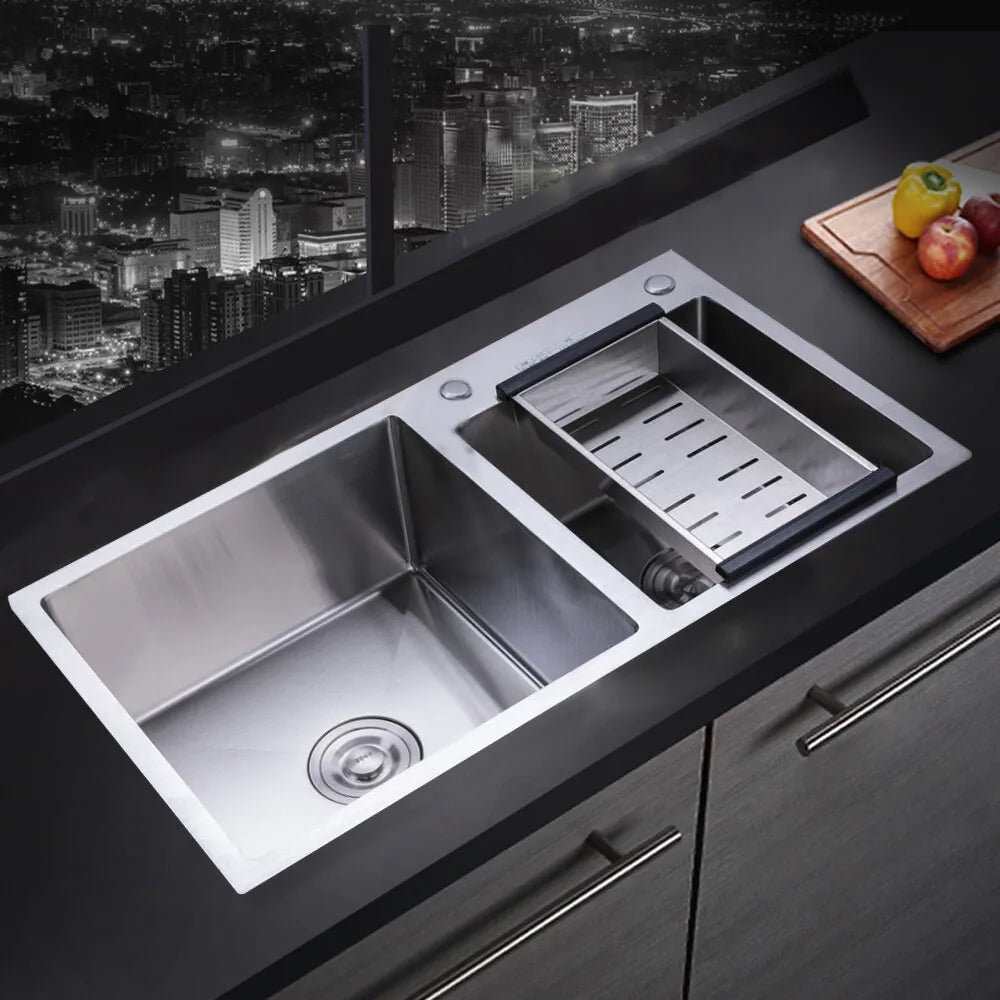 Stainless Steel Double Bowl Drop-in Kitchen Sink Noise Reduction