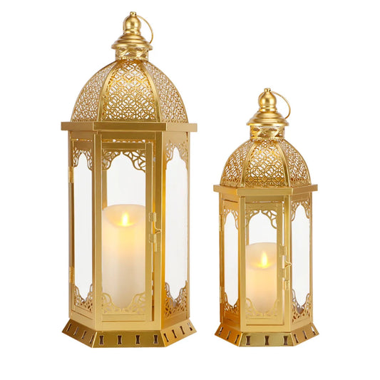 NewImage Set Of 2 Vintage Metal Lanterns Candle Holders