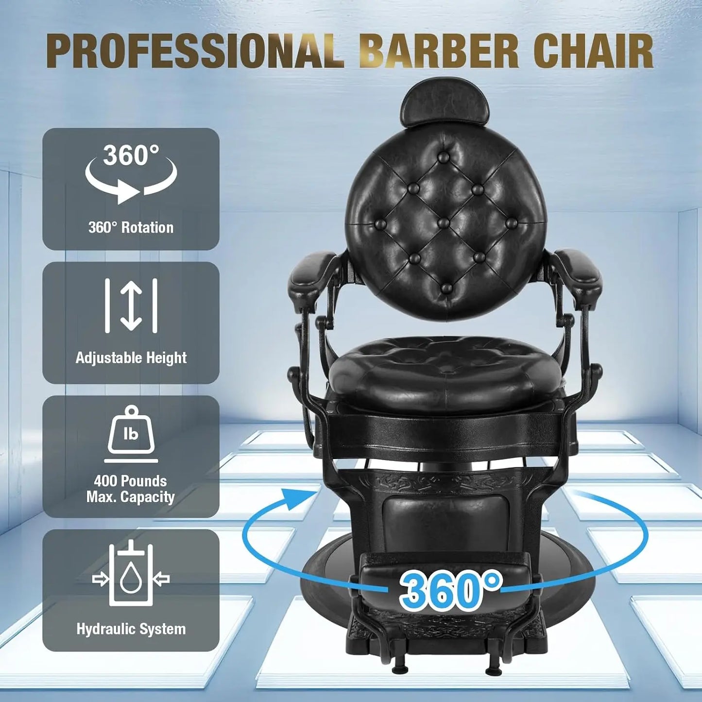 Barber Chair Hydraulic Classic Professional Heavy Duty Adjustable Headrest